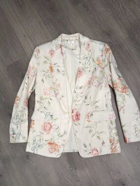 LoveShackFancy Floral Cream Women's Blazer Jacket - Lightweight Garden Print